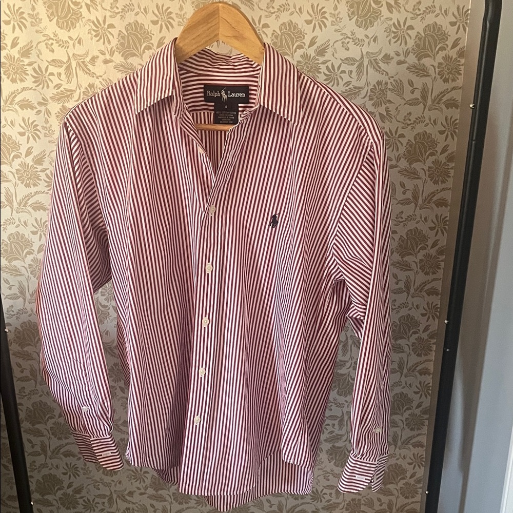 Ralph Lauren Men’s Red and White Striped Button-Down Shirt